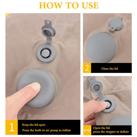 Inflatable Travel Pillow For Airplane With Ergonomic Hug Design And Built In Push Button Pump usage instructions