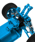 Blue metal RC chassis frame kit 1/14 4WD for WLtoys 144010 144001 144002, durable DIY truggy frame, bottom view.