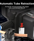 Detail of Hassle Free Automatic Copper Tube Bending Machine showing automatic tube retraction mechanism during pipe removal.