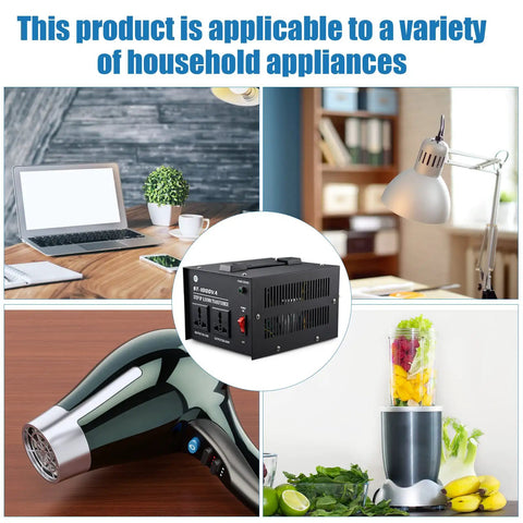 Beast 1000 Watt Step Up And Step Down Voltage Converter for electronics with various household appliances like hairdryer and blender