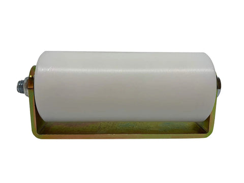 Front view of Slide Gate Guide Roller 6 Inch Rear Post Welded Assembly Heavy Duty Anti Tipping Sealed Ball Bearing Sliding Gate Guider