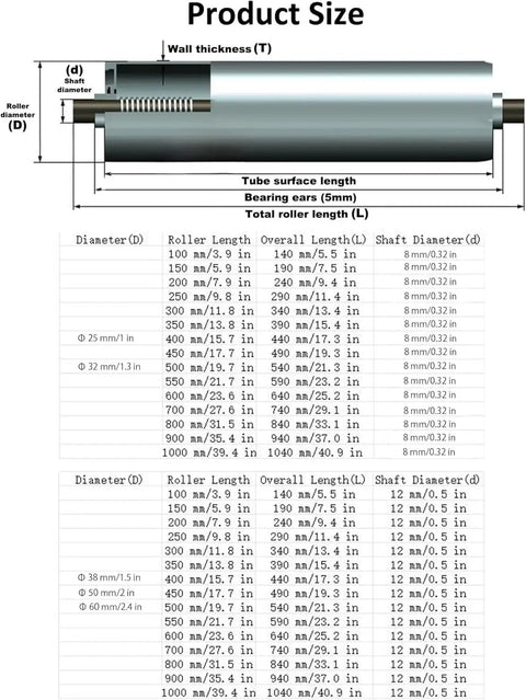 Product size specifications of Heavy Duty Stainless Steel Conveyor Idler Roller Built Tough With Spring Loaded Axle.