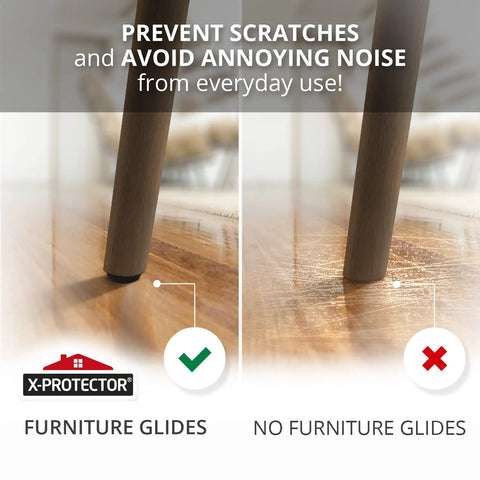 Comparison of furniture leg with and without 1 Inch Nail-On Chair Glides 40 Pieces Brown Floor Protectors.