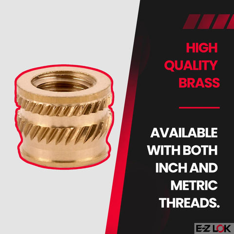 Plastic Threaded Inserts One Quarter Twenty Brass Tapered Single Vane Pack Of Fifty For Ultrasonic And Heat Driver Installation In Thermoplastics With Easy Post Molding Reinforcement And Strong Secure Threaded Connections