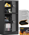 Heavy Duty Dual Door Safe Box With Hidden Lock And Fireproof Waterproof Bag Removable Shelves Quiet Operation 8.6 Cubic Foot Fireproof Safe For Home Office And Hotel Security displaying open doors with valuables inside