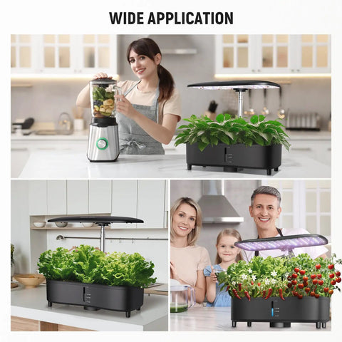All In One Aeroponics Growing System Kit With Atomization Tech Led Grow Light Three Modes Fifteen Seed Pods Timed LCD Indoor Garden For Vegetables And Herbs HGS02 in kitchen and dining settings