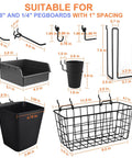 Pegboard Organizer Set 42 Piece Kit With Large Baskets Bins Cups Hooks And Book Holder For Wall Storage In Garage Shed Office Craft Room Universal Fit For Pegboards With One Inch Hole Spacing Black.