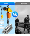No Sweat Lifting With This 1300W Electric Chain Hoist Winch handling steel rods with wireless remote control.