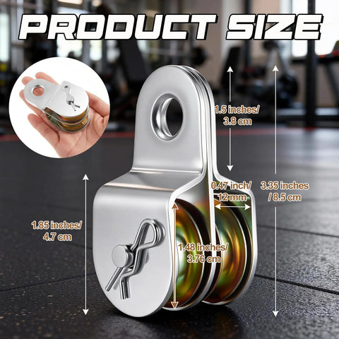 Six Piece Double Sheave Fixed Pulley Block Cable Roller Set With 660 Lbs Capacity Galvanized Steel Heavy Duty Pulley Wheels For Home Gyms Boats Mining Garages Pulldown Clotheslines, 3.35-inch size