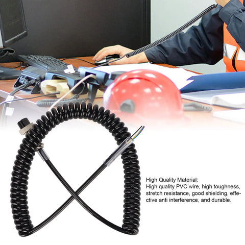 4 Pin Radio Mic Cable Replacement Cord With Prewired Female Plug For CB HAM Radios, coiled design on office desk
