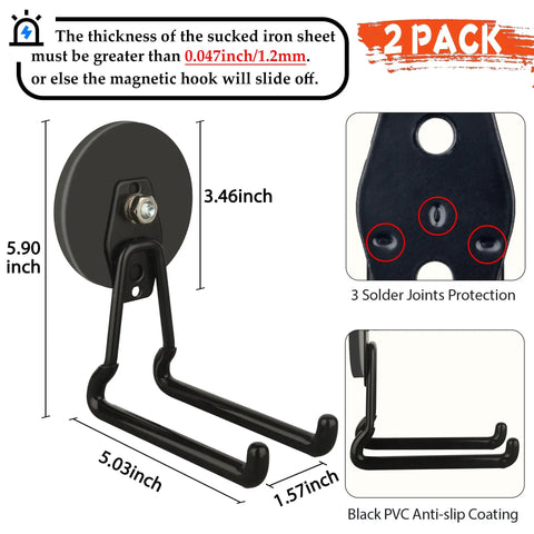 Built Tough Magnetic Hooks 2 Pack Heavy Duty Large Magnetic Hangers For Extension Cords Cables Hoses Power Cords Rope Drills Jig Saws