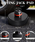 Front view of Tesla lifting jack pad for Model 3/Y/S/X, black rubber with red O-ring and knurled edge.