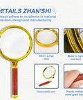 10x Handheld Magnifier For Reading And Hobby Science Projects Great For Kids And Seniors 80mm Plastic Frame With Gold Plated Finish