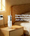 Water Flosser USB Charger Cable Replacement Compatible With Nicwell F5025 plugged into wall socket on bedside table