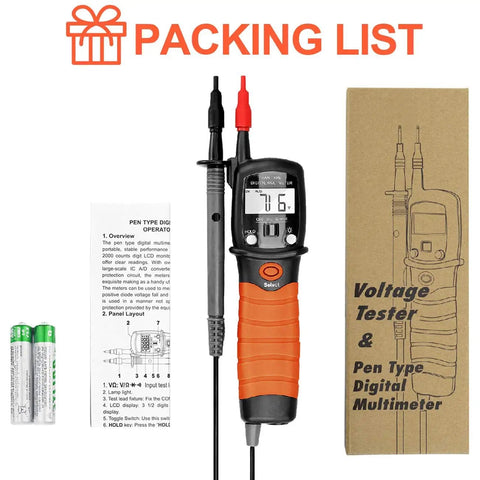 Compact Digital VOM Meter For DIYers And Auto Fixers Pen Sized Volt Meter with manual, batteries, packaging box included