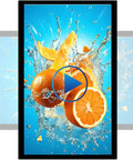 Slick 27 Inch Digital Menu Board With Led Backlit Display And Hd Video Player For Restaurants showing oranges splashing in water.