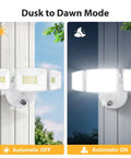 LED Dusk To Dawn Flood Light 80W 8000LM Exterior Security Lighting IP65 Waterproof With 3 Adjustable Heads And Photocell 6500K Floodlight showing day and night modes