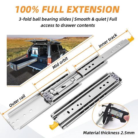 Beefy Locking Heavy Duty Drawer Slides With Full Extension Ball Bearing Rails Side Mount Tool Box Runners 210 lb