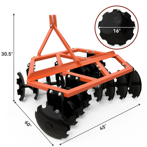 5 Ft Notched Disc Harrow Plow For Category 0 And 1 Tractors Fits Kubota BX LM WLM NorTrac Yanmar Kioti John Deere Heavy Duty