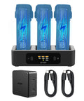 Two-Way 100W Charging Hub Kit For DJI Avata 2 Drone Accessories With USB-C Fast Charger And LED Screen Display Parallel Charge Three Batteries In About One Hour Boost Flight Time And Keep Your Gear Ready To Go, showing charger, cables, and batteries