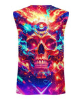 Men's Big And Tall 3D Flame Skull Graphic Tank Top Sleeveless Summer Muscle Tee vibrant back design in lightweight polyester.