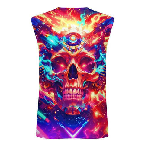 Men's Big And Tall 3D Flame Skull Graphic Tank Top Sleeveless Summer Muscle Tee vibrant back design in lightweight polyester.