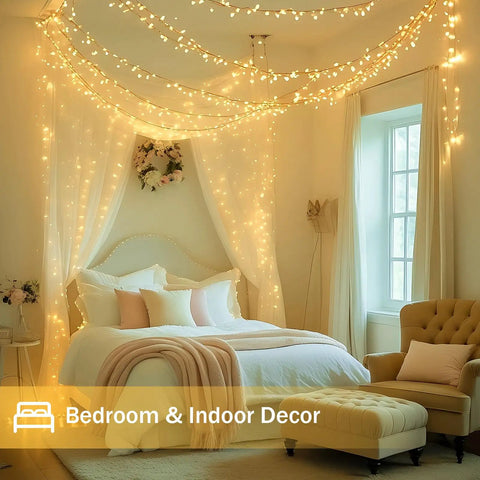Connectable 200 LED String Lights Indoor Outdoor with Timer, 66ft Warm White Fairy Lights in bedroom decor