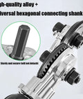 Close-up of Drill Nibbler Sheet Metal Cutting Tool Attachment with hexagonal shank, showing high-quality alloy construction.