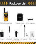 Package list featuring Badass Portable Waterproof Two Way Radio with accessories like charging bases and earpieces.