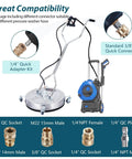 Heavy Duty Twenty Four Inch Pressure Washer Surface Cleaner For Driveways Features Pro Grade Stainless Steel Dual Spin Nozzles Rated To Handle Four Thousand Psi with quick connect adapters.