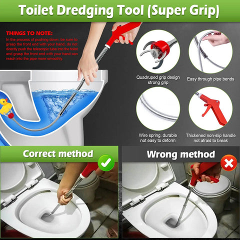 51 Inch Toilet Auger Snake With Four Claw Grabber For Toilets And Drains, Flexible Clog Remover Fits 1.6 Inch Or Larger Pipes, Surface Safe Design For Quick Unclogging