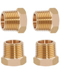 Four brass fittings of Three Quarter Inch MPT To One Quarter Inch FPT Brass Reducer Hex Bushing Four Pack Pro Grade Heavy Duty Solid Brass Pipe Fitting Adapter For Plumbing Air Compressor Fuel And Pneumatic Systems