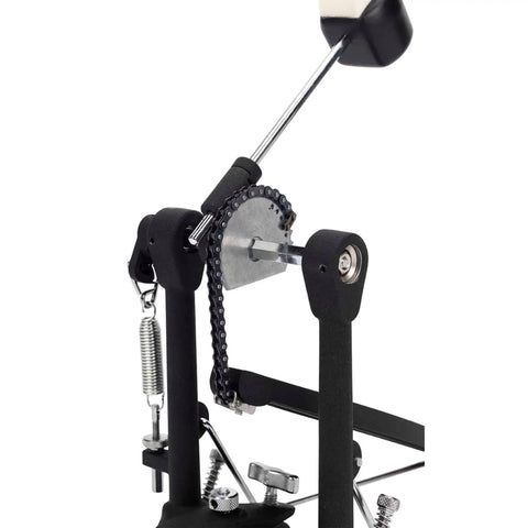 Single Bass Drum Pedal With Radius Rod Base Bearing Spring Rocker Assembly Delta Ball Bearing Hinge Dual Adjustable Toe Clamp And Three Drive Systems Including Accelerator Cam And Turbo Cam For Pro Drummers, chain drive view