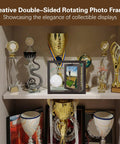 Two In One Golf Ball Display Frame With Round Transparent Case And Rotatable 4x6 Photo Frame Gift for collectors on a shelf