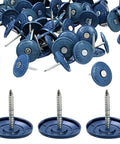 Badass 500 Pack Round Plastic Cap Nails One Inch Galvanized Roofing Nails showing blue caps and zinc screws for secure fastening.