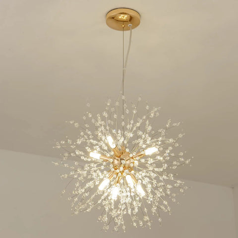 Eight Light Gold Dandelion Sputnik Crystal Chandelier Ceiling Light Fixture For Bedroom Living Room Dining Room Kitchen Island Hallway Modern Fixture Design