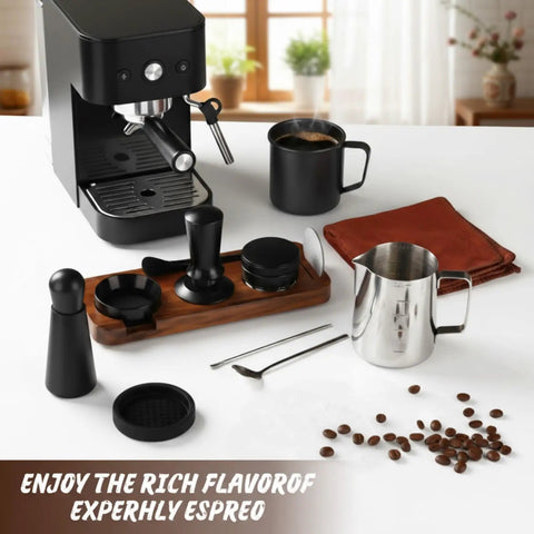 Professional 13 Piece Espresso Kit Featuring 51 Mm Tamper And Wdt Tool For Badass Shots Includes steel frothing pitcher and tampers
