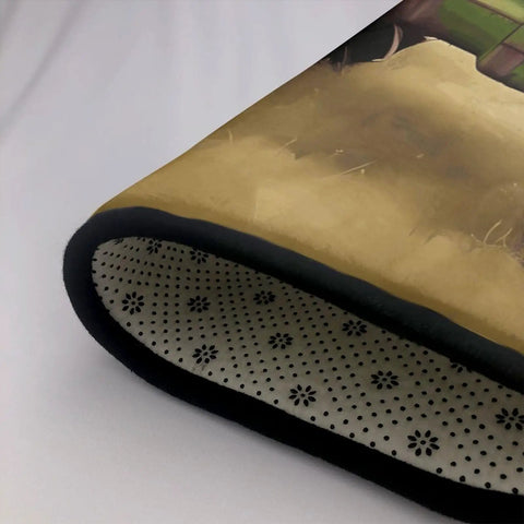 Close-up of a 36x24 Inch Soft Non Slip Floor Mat With Comfy Old Tractor Photo Farm Design, revealing the non-slip backing and low pile.