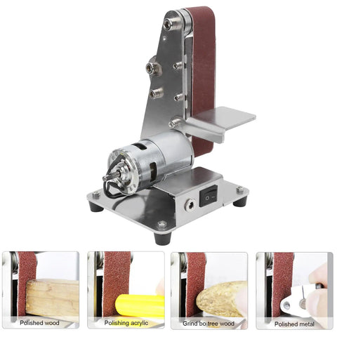 Multifunctional Mini Electric Belt Sander With 9000Rpm Brushless Motor for polishing wood and acrylic with adjustable sandbelt.