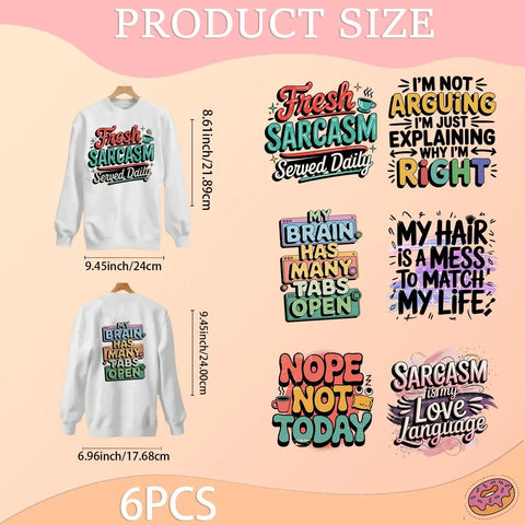 Six Pack Funny Sarcastic Quote Iron On Transfers For DIY Clothing And Accessories Waterproof Heat Press Patches Display