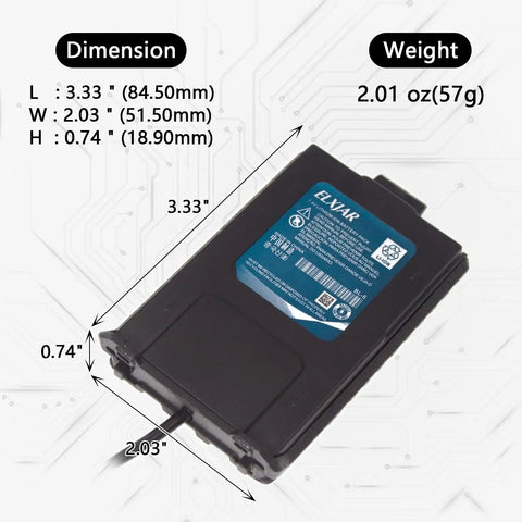 Two Pack Battery Eliminator Replacement For UV 5R Series Radios In Car 12V DC Power Adapter with dimensions and weight