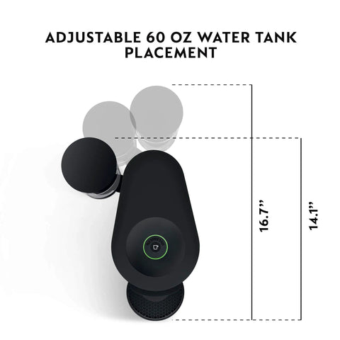 Top view of Vertuo Plus Deluxe Coffee And Espresso Maker By De'Longhi In Matte Black showing water tank placement and dimensions.