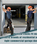 2 Pack Heavy Duty Vertical Garage Door Track Replacement Rails For 7 Foot Tall Doors Left And Right Side Tracks Galvanized Steel Hardware 2 Inch Roller Compatible Includes Brackets Silver Finish being installed by two workers