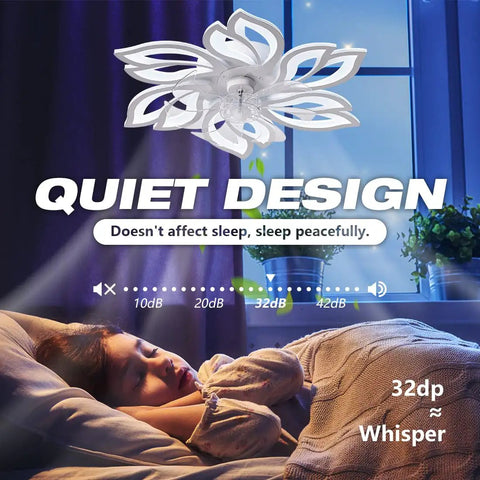 25 Inch Contemporary Ceiling Fan With Lights And Remote, bladeless design, low noise, above sleeping child, night scenario