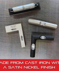 Cross Leveling Tool With Dual Vials At Right Angles For Quick Squareness Checks Cast Iron With Satin Nickel Finish on metal surface