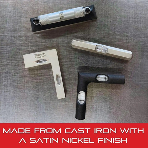 Cross Leveling Tool With Dual Vials At Right Angles For Quick Squareness Checks Cast Iron With Satin Nickel Finish on metal surface