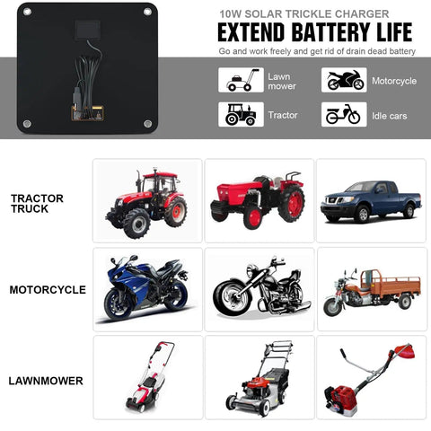 10W Solar Car Battery Charger Maintainer 12V Waterproof Portable Trickle Charger with vehicle compatibility images