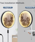Moon Wall Light 19.7 Inch Plug In Modern LED Wall Lamp 24W Black Sconce showing plug-in and hardwire installation options