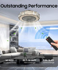 Ceiling Fan with Light 23 Inch Wireless Controller Low Noise for Bedroom, showing remote control and living room setup.