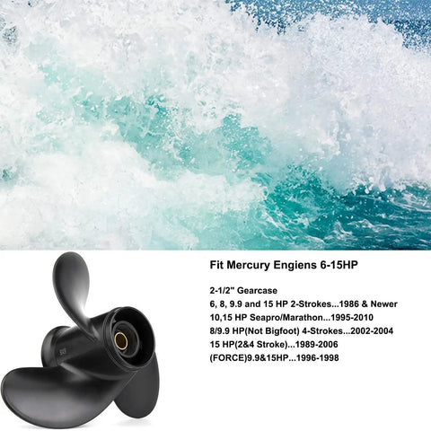 9 X 9 Pitch Aluminum Outboard Boat Propeller Upgrade For Small HP Motors 6 8 9.9 10 15 HP, 8 Spline Tooth, RH Rotation, Fits Two And A Half Inch Gearcase